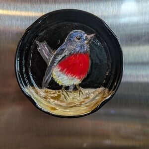 Vibrant Bird Art Plate - Black, Red, and Blue